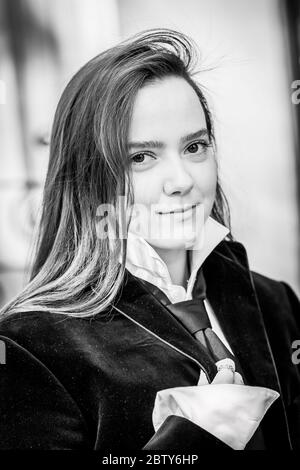 Ein Porträt von Model und Schauspielerin Anja Cilia, aufgenommen in Soho London. Stockfoto