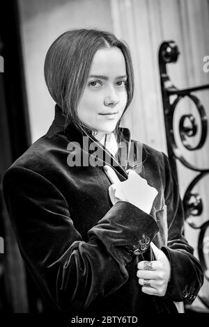 Ein Porträt von Model und Schauspielerin Anja Cilia, aufgenommen in Soho London. Stockfoto