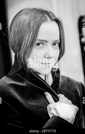 Ein Porträt von Model und Schauspielerin Anja Cilia, aufgenommen in Soho London. Stockfoto