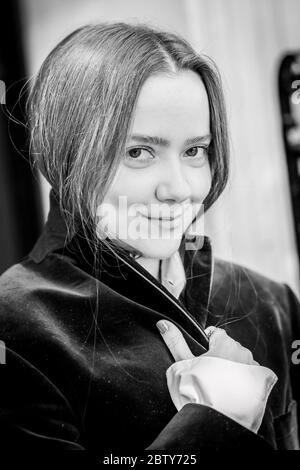 Ein Porträt von Model und Schauspielerin Anja Cilia, aufgenommen in Soho London. Stockfoto