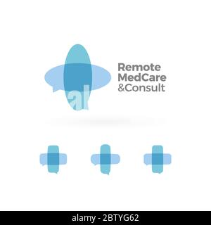 Satz von Telemedizin Logo, medizinische Fernversorgung. Health Web Beratung Service Logotyp Konzept. Speech Chat medizinisches Kreuz, digitale Medizin Stock Vektor
