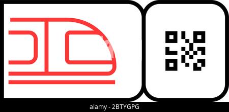 Umreißen Sie das Zugticket-Symbol mit qr-Code Stock Vektor