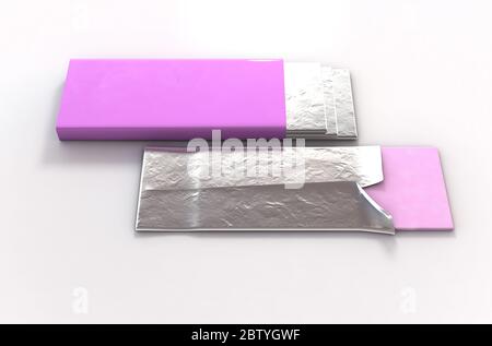 Eine nicht-Markenverpackung aus Kaugummi mit einer rosa Verpackung und vier aufgewickelten Gummistäben, die hervorstehen - 3D-Rendering Stockfoto
