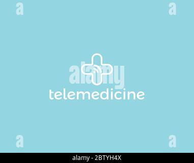 Telemedizin Logo Konzept, isolierte Vektor medizinische Kreuz und WiFi-Signal-Symbol. Tele Medizin Technologie-Logo, medizinische digitale Beratung Service Stock Vektor