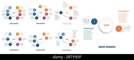 Infografik „Moderne Einstellung“. Diagrammvorlagen für die Präsentation 2 3 4 5 6 7 8 Optionen, Kreise Banner, was kann als Business Infograpchic, Diagramm, diagr verwendet werden Stock Vektor