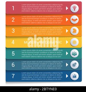 Infografiken aus Farbstreifen. Moderne Infografiken 7 Optionen für Banner, Geschäftsprozesse, Workflow, Diagramm, Flussdiagramme. Stock Vektor