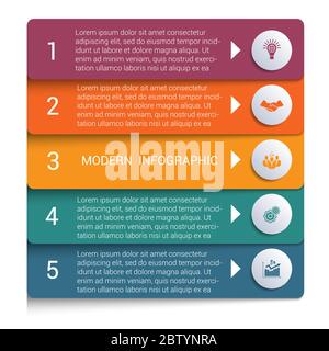 Infografiken aus Farbstreifen. Moderne Infografiken 5 Optionen für Banner, Geschäftsprozesse, Workflow, Diagramm, Flussdiagramme. Stock Vektor