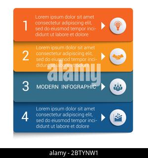 Infografiken aus Farbstreifen. Moderne Infografiken 4 Optionen für Banner, Geschäftsprozesse, Workflow, Diagramm, Flussdiagramme. Stock Vektor