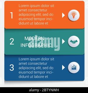 Infografiken aus Farbstreifen. Moderne Infografiken 3 Optionen für Banner, Geschäftsprozesse, Workflow, Diagramm, Flussdiagramme Stock Vektor