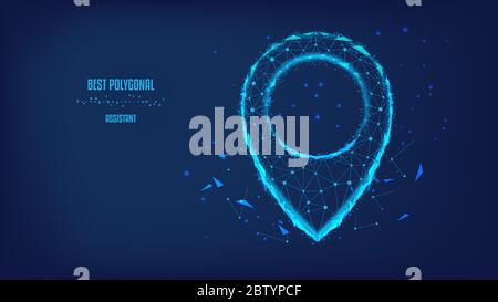 Konzept der erfolgreichen Navigation, Lieferung, Transport, Kartenposition, Transport logistic. Polygonale Kartenzeiger oder GPS-Pinvon Dreiecken und Luminou Stock Vektor