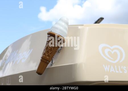 Nahaufnahme der Wände Mr Whippy Ice Cream Van in Sunshine, Sommer 2020 Stockfoto