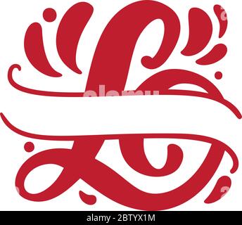 Split Buchstaben L Name Vektor Hand gezeichnet Kalligraphie floral Monogramm oder Logo. Großbuchstaben mit Handschriftzug Brief mit Wirbeln und Locken. Hochzeitsblumen Stock Vektor