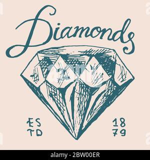 Viktorianisches Diamantenlabel. Abzeichen für Damenschmuck. Luxus Schmuck Accessoires, Damenmode. Vintage Retro Typografie oder Schild. Handgezeichnet Stock Vektor