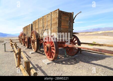 Das historische Harmony Borax Werk - das berühmte 20 Mule Team im Death Valley. Stockfoto