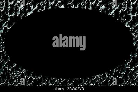 Auffällige, kontrastierende Hintergrundgrafik in Schwarz-Weiß, strukturierter Rahmen um ein leeres Oval mit Platz für Text, Kopie, Bild Stockfoto