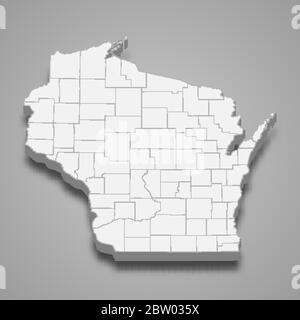 3d Karte von Wisconsin ist ein Bundesstaat der Vereinigten Staaten Stock Vektor