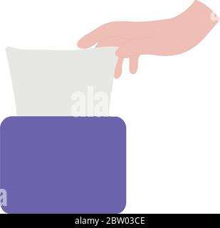 Taschentücher Box und Hand-Symbol auf weißem Hintergrund, flache Stil, Vektor-Illustration Stock Vektor