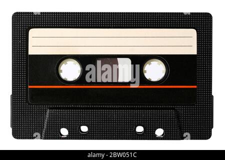 Das Tonband in Form einer kompakten Kassette ist auf einem weißen Hintergrund dargestellt. Stockfoto