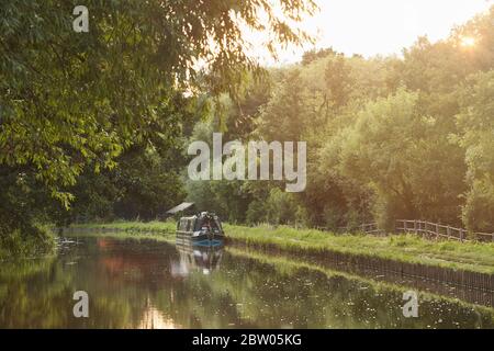 Kanalboote entlang des Flusses Wey, Weybridge, Hampshire Stockfoto