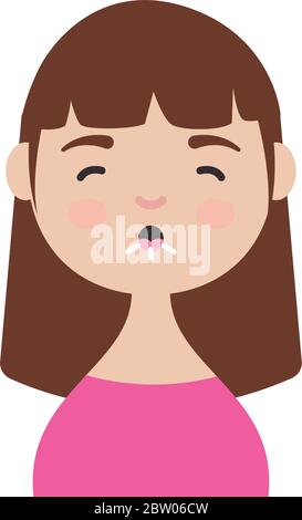 Coronavirus Symptome Konzept, Cartoon Frau husten Symbol über weißem Hintergrund, flachen Stil, Vektor-Illustration Stock Vektor