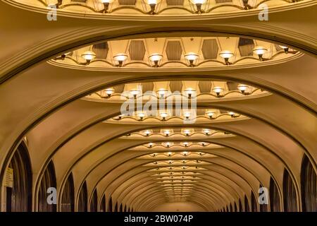 Moskau/Russland; 13. März 2018: Der U-Bahnhof Majakowskaja, Moskau, Russland Stockfoto