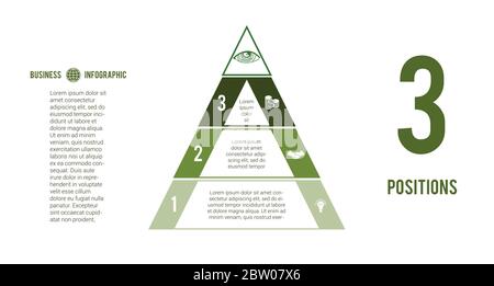 Infografik für Geschäftsprozesse. Pyramide für 3 Textbereiche. Eye of Providence. Сoncept erfolgreicher Finanzaktivitäten. Grüntöne Stock Vektor