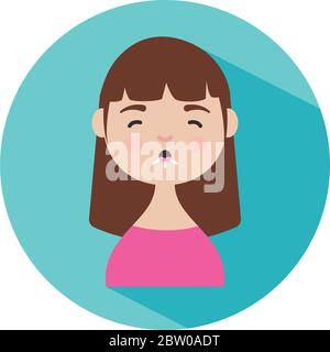 Coronavirus Symptome Konzept, Cartoon Frau husten Symbol über weißem Hintergrund, Block-Stil, Vektor-Illustration Stock Vektor