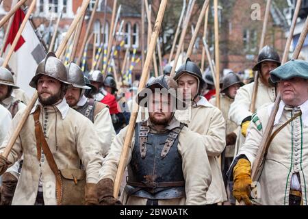 Reenactors bei der Schlacht von Nantwich am Heiligen Heiligen Tag Stockfoto