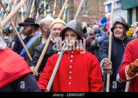 Reenactors bei der Schlacht von Nantwich am Heiligen Heiligen Tag Stockfoto