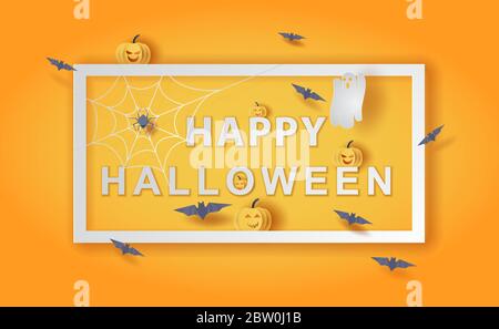 Happy Halloween background.Holiday Genießen Sie lustige Horror-Party template.Creative minimal Papier geschnitten und Handwerk Stil Szene Ort Ihres Text.Festival Verkauf Stock Vektor