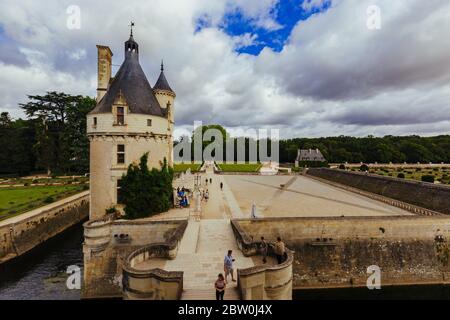 Juli 23, 2017 Schloss Chenonceau. Frankreich. Die Fassade der mittelalterlichen Burg von Damen. Die königliche mittelalterliche Schloss Chenonceau Schloss und die Stockfoto