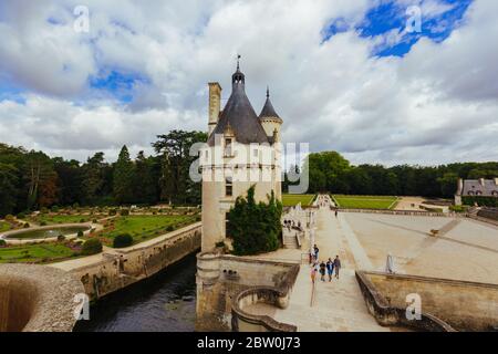 Juli 23, 2017 Schloss Chenonceau. Frankreich. Die Fassade der mittelalterlichen Burg von Damen. Die königliche mittelalterliche Schloss Chenonceau Schloss und die Stockfoto