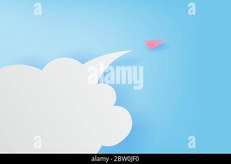 Papier Kunst und Handwerk Stil von Papier Flugzeuge fliegen auf blauen Himmel und Wolken, Kreatives Design Papier geschnitten Geschäftserfolg und Führung Konzept Idee, Sie Stock Vektor