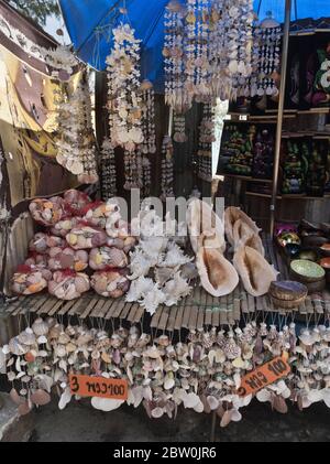 dh Rawai Markt PHUKET THAILAND Seashell Souvenirs Stand Thai Muschelmärkte Muscheln Stockfoto