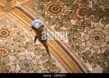 Das Krokodil hängt von der Decke in der Wallfahrtskirche Santa Maria delle Grazie, Curtatone, Provinz Mantua, Italien. Das ausgestopfte Tier ist suppo Stockfoto