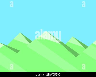 Berg Sommer Landschaft mit grünen Bergen und blauen Himmel. Flacher Stil. Vektorgrafik Stock Vektor