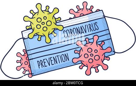 Medizinischer Schutz Covid 19 Coronavirus Maske mit Mers Hand gezeichnet Stil Vektor Doodle Design Illustrationen. Stock Vektor