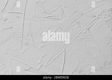 Weißer abstrakter Hintergrund von Paste Füllstoff und Kleber Gips mit unregelmäßigen Strichen und Strichen Stockfoto