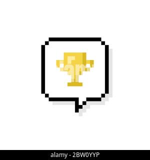 Pixel Art 8-Bit-Sprechblase mit Gewinner goldene Tasse - isolierte Vektor-Illustration Stock Vektor