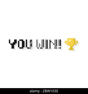 Pixel Art 8-Bit You Win Text mit Gewinner goldene Tasse auf weißem Hintergrund - isolierte Vektor-Illustration Stock Vektor