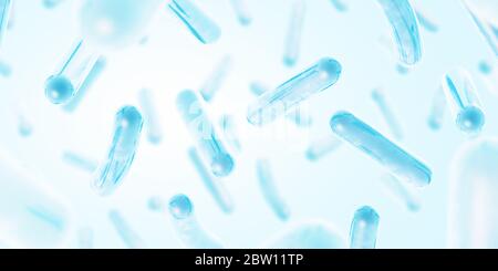 Probiotika. Wiederherstellung der Darmflora. Blaue Farbe. Lactobacillus. 3d-Darstellung. Stockfoto