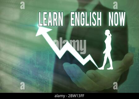 Handschrift text Englisch lernen Jetzt. Konzeptionelle Foto gewinnen oder der Erwerb von Wissen und Fähigkeiten der englischen Sprache Stockfoto