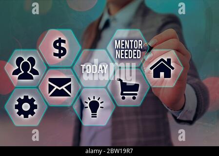 Konzeptionelle Handschrift zeigt Mentor benötigt. Konzept Bedeutung wollte Hilfe für erfahrene oder kenntnisreicher eine Person Stockfoto