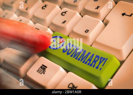 Handschrift Text schreiben Zusammenfassung. Konzeptionelle Foto eine kurze Erklärung oder ein Konto der wesentlichen Punkte der etwas Stockfoto