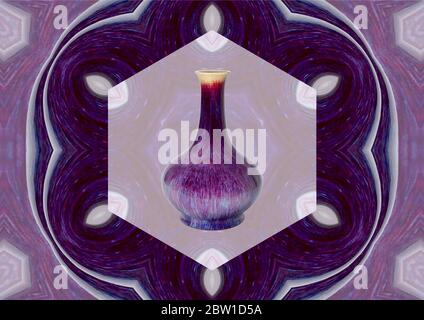 Mandala-Bild erstellt mit einer Flasche förmigen lila Vase in der Chicago Institution of Art gehalten. Es stammt aus der Qing-Dynastie. Lila ist die Farbe. Stockfoto