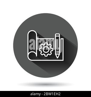 Prototyp-Ikone im flachen Stil. Start Vektor-Illustration auf schwarzem runden Hintergrund mit langen Schatten-Effekt. Modellentwicklung Kreis Button Geschäft Stock Vektor