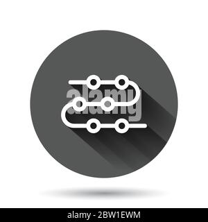 Timeline-Symbol im flachen Stil. Fortschrittsvektor-Illustration auf schwarzem runden Hintergrund mit langem Schatteneffekt. Diagramm Kreis Schaltfläche Business-Konzept. Stock Vektor