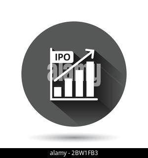 Diagrammsymbol in flacher Form. Pfeil wachsen Vektor-Illustration auf schwarzem runden Hintergrund mit langen Schatten-Effekt. Analyse Kreis Button Business Konz Stock Vektor