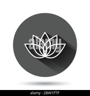 Lotus Icon im flachen Stil. Blumenblatt Vektor-Illustration auf schwarzem runden Hintergrund mit langen Schatten-Effekt. Blossom plant Circle Button Business Konz Stock Vektor