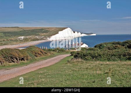 Küstenwache Hütten Cuckmere Haven Sussex Stockfoto